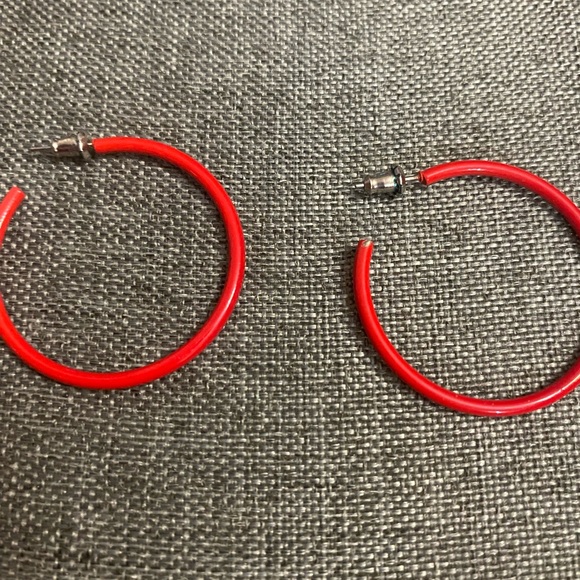 Red Hoop Earrings - Picture 2 of 2